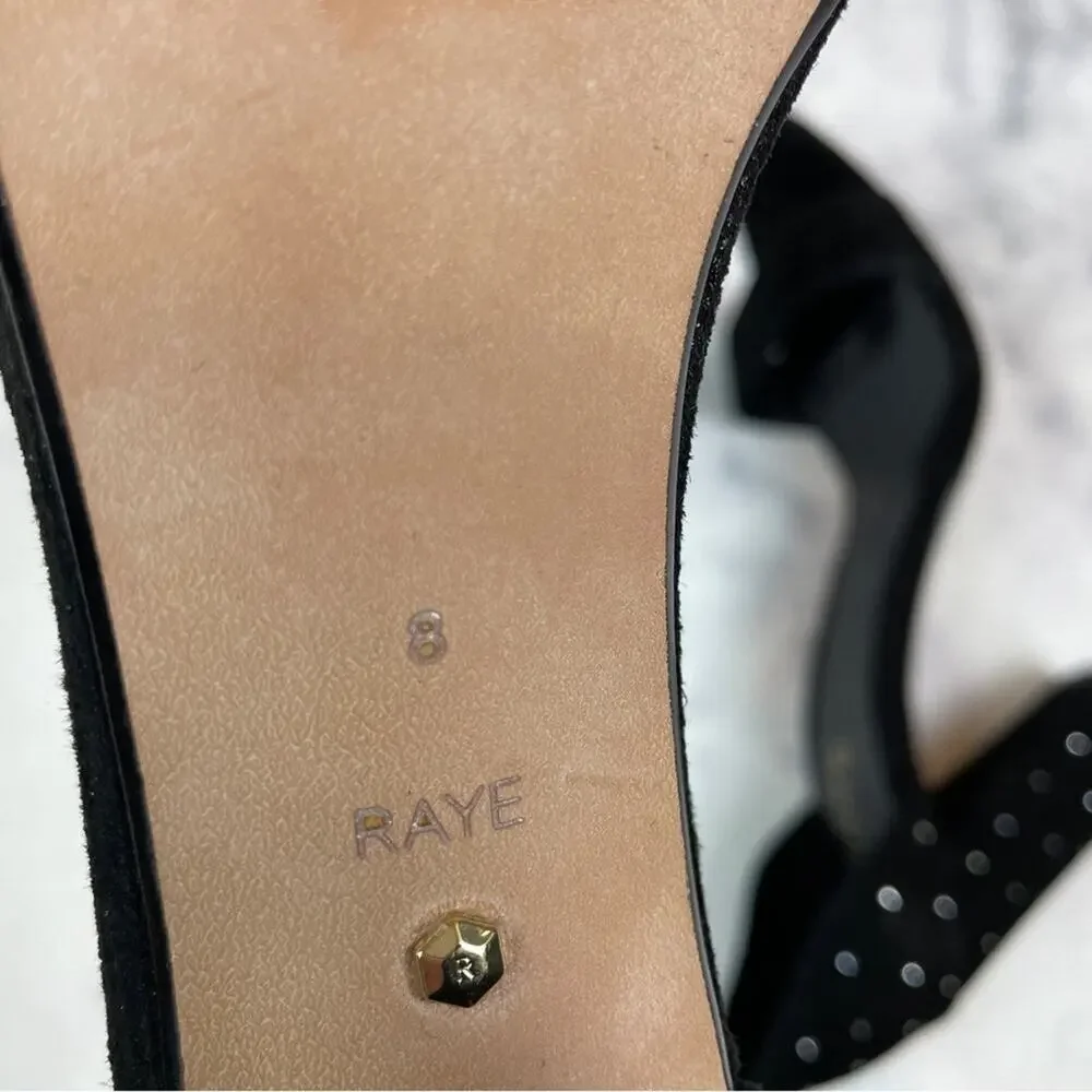 Anthropologie x RAYE Genesis Crystal Dot Suede Sandals Black Block Heel Sz 8